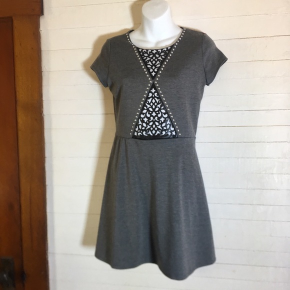 BCBGirls Other - BCX Girl Dress Gray & Black Faux Leather Laser Cut